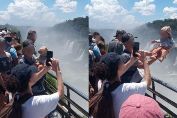 Atitude irresponsável com bebê na Garganta do Diabo gera alerta nas Cataratas